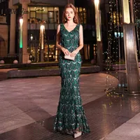 weiyin Green Tasse Evening Dresses Long Mermaid V-Neck Formal Dress Sequined Abendkleider Women robe de soiree longue WY1373 T220805