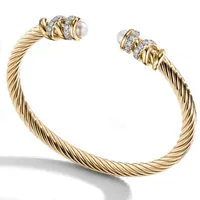 Bracelet de mode de bijoux Woven en acier tissé corde filaire incrustée avec Haoshi Stainls Steel 18K Gold Open Bracelet