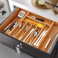 US STOCK Adjustable Bamboo Flatware Organizer Expandable Kitchen Utensils Drawer Organizer For Kitchen Acceosries Storage