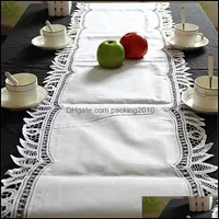 Tisch Runner -Tücher Home Textiles Garten 16x53 "Europa weiße Spitzenhand Stickerei Ployester Hochzeit Dekoration gestickt