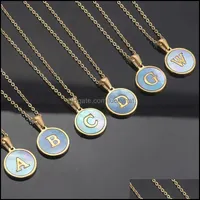 Anhänger Halsketten Anhänger Schmuck Mode zarte Edelstahl 18K Goldkreis Shell 26 Buchstaben A-Z Initial Blue Halskette für Frauen D.