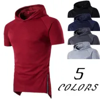 Men Raglan Hooded T Shirts Longline Top Summer Sport Style Design Male Solid Loose T-Shirt Large Size Casual Wear305m