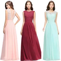 Long Lace Chiffon Bridesmaid Dresses Country Style Maid of Honor Gowns A Line Wedding Guest Gowns cps489 sxm27
