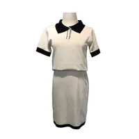 Kanske u kvinnor avvisar krage två stycken sätter kort ärm mini elastisk midje kjol stickad beige grön violet sommar t0182 t200702