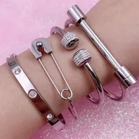 Mavis Hare Ball Love Crystal Bangle Pin Bracelet Set de aço inoxidável aberto para mulher177R