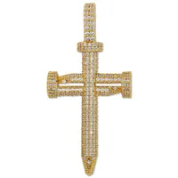 Hip Hop Jewelry Diamond Nail Cross Necklace Pendant Gold Silver Plated ICED OUT Zircon with Rope Chain2705