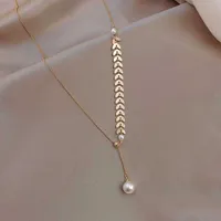 Colliers de pendentif Fashion en acier inoxydable Fine Bijoux haut de gamme Natural Pearl Wheat Shape Collier Pendants pour les femmes N-284