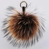 15cm Fluffy Raccoon Fur Ball Pom Pom Keychain Porte Clef Pompom De Fourrure Llavero Pompon Keyring Chaveiro Charm Bag Pendant2468