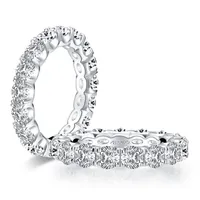 925 STERLING SILVER 4 mm Corte redondo anillo de eternidad para mujeres Anillo de boda de compromiso de diamantes simulada 296T