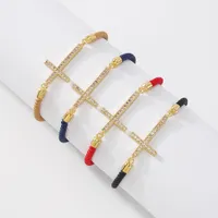 Zircon Simple Beaded Strands Women's Bracelets Jewelry Cross Copper-plated Fashion Trendy Hand Jewelry Adjustable Bracelet