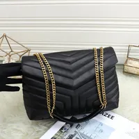 2022 Modedesigner-Taschen Loulou Women Kette Echtes Leder schwarzes Leder 22 cm 25 cm und 32 cm großer Kapazität Umhängetasche Hochwertige Fülle Messenger Handtaschen