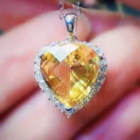 Lockets Natural Real Citrine Love Heart Style Necklace Pendant Per Jewelry 6.5ct Gemstone 925 Sterling Silver Fine X216307