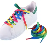 1Pair 다채로운 끈 무지개 그라데이션 프린트 플랫 캔버스 신발 레이스 신발 캐주얼 색채 색상 구두 끈 110cm