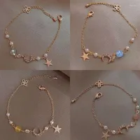 Link Chain 2022 Arrive Elegant Delicate Zircon Moon Star Bracelet Bling Micro Inlaid Zirconia Feminia Pulseras Bangles Anniversary Gift Fawn