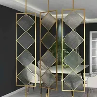 Customized Metal Room Dividers Folding Screen Partition Tempered Glass Living Room Entrance Iron Light Factory Direct