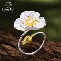 Lotus Fun Real 925 Sterling Silver Silver Anel ajustável Designer artesanal de joias finas Blooming Poppies Anéis de flores para mulheres Bijoux 220726