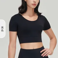 Top de yoga ropa de gimnasia Tallas para mujeres con camisa de deportes de sujetador Camiseta de manga corta de color sólido