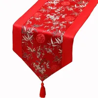 150 x 33 cm短い竹シルクサテンテーブルランナーホームデコレーションダマスクコーヒーテーブル布長方形のクリスマステーブルMATS262I