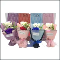 Andra festliga festförsörjningar hem Garden Single Bear Cub Soap Flower Red Rose Blommor med gåvor Box Lärare Valentines Day Gift Original