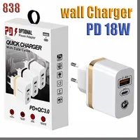 838DD USB 18W wall Charger adapter Type C PD 2.4A Fast Charging US Plug Charger for All Phone samsung huawei white Retail box