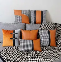 Almofada/travesseiro decorativo luxuoso pu de retalhos PU HONENDSOTH CASE decorativo Covers modernos de laranja perfeitos com sofá de couro Cushion Casecushion