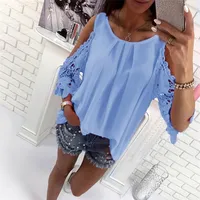 Bigsweety Ladies Bluse Mode Womens Off Schulter Tops Bluse -Hemden Sommer Hohlaushülle Hemd Boho Tunika Tops 210308