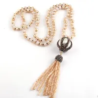 Anhänger Halsketten Mode böhmische Stammesschmuck Kristallglas geknotete Handmake Big Ball und Tasse für Frauen ethnische Halskette