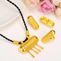 Latest Ethiopian Traditional Jewelry Set Necklace Earrings Pendant Ring 24k Yellow Gold Filled Eritrea Women's Fashion Habesh225s