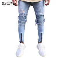 Men's Jeans QoolXCWear Brand Designer Slim Fit Ripped Men Hi-Street Mens Distressed Denim Joggers Knee Holes Washed Destroyed