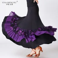 Stage Wear Women Belly Dance Practice Skirt Dress Spanish Fancy Sequin Flower Embroidery Ruffle Big Wing Gypsy SkirtStage