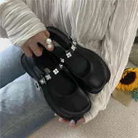 Siyah Kalın Çözülmüş Yükseltilmiş Küçük Deri Ayakkabı Kadın İlkbahar ve Yaz 2022 Yeni İngiliz Tarzı Mary Jane Ayakkabı Kalın Yüksek Topuklular