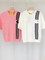 608 2022 marca estiva in passerella con maglietta dello stesso stile a maglietta a manica corta Pullover Pullover Bianco Pink Equipaggio Magioni da donna Meiyi