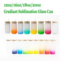 20oz/18oz/16oz/12oz Sublimation Glass Gradient Mugs Cola Can Tumbler Frosted Beer Jar Soda Beverage Straw Cup with Bamboo Lid Clear Colored Glas UPS Delivery B0507