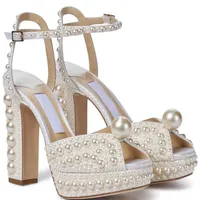 Elegant Bridal Wedding Dress Shoes Sacora Lady Sandals Pearls Leather Luxury Brands High Heels Women Walking With Box EU35-43237r