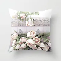 Travesseiro de travesseiro de 45 cm de estilo nórdico Flores de rosa Cushion Cover Mediterrâneo Decoração em casa Jogue para sofá -cama Car Casepillow