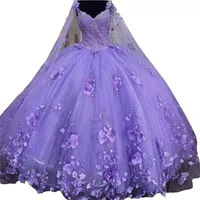 2022 Lavender Quinceanera Dresses Flowers Beads Crystal With Wraps Floral Appliqu Sweetheart Sweet 16 Dress Ball Gowns Princess254S