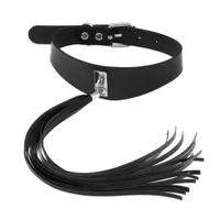 Black Pu Lather Tassels Choker Collar Necklace Goth Rivets Choker Necklace Pendientes Party Club Sexy Gothic Femme Jewelry