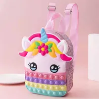 Unicórnio bolha bolha silicone fidget push bubbles pop mochila sacos de escola crianças bolsa crianças arco-íris fidget brinquedo