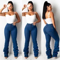 Ladies New Fashion Stacked Jeans Pants High Waist Camouflage Denim Jeans for Women Pants Wide Leg Trousers