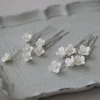 Hair Clips & Barrettes Ins White Ceramic Flower Bridal Pieces Pins Pearls Wedding Jewelry Handmade Women ClipsHair Tris22