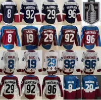 Hockey 2022 Stanley Cup Finals 8 Cale Makar Jersey 29 Nathan Mackinnon 92 Gabriel Landeskog 96 Mikko Rantanen 19 Joe Sakic Blank Stadium -serie Red White Blue Xuebeng