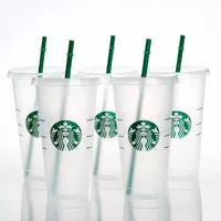 Mermaid Goddess Starbucks 24oz/710ml أكواب بلاستيكية من البلاستيك قابلة لإعادة الاستخدام الشرب الشرب المسطح السفلي شكل عمود الكؤوس القش 915 Fuzhenkai