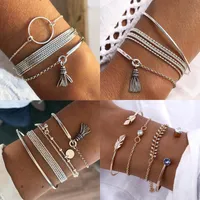 Charmarmband boho tassel armband uppsättning för kvinnor silver färg flerskikt hänge armlets 2022 mode smycken tillbehör gåvacharm