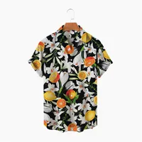 Mäns Casual Shirts Kinesiska Cardigan Style Plant Printing Dragon Belt Silk Short-Sleeved Hawaiian Shirt 2022 Sommar Plus Storlek Kläder