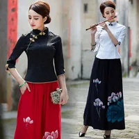 Ropa étnica estilo chino trajes vintage para mujeres cheongsam qiao femenina shanghai tang ropa para mujer sets de dos piezas 2022 set de falda ta1