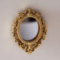 Doll house Mini classical mirror gold and silver round carved accessories miniature life scene model