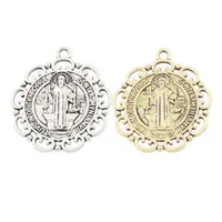 Medalla San Benito Charms Exorcism Medal Michael The Protector Charm Beads Antiek Zilver / Brons / Goud 33mm Hanger L1763 6 stks / partij
