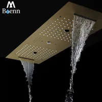 Ceiling Shower Head LED Brushed Nickel SPA Massage Jet Shower Panel 900*300mm Large Showerheads Bathroom Concealed Rain Showers