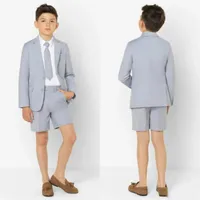 Summer Little Boy Formal Suits Dinner Tuxedos for Beach Wedding Party Boy Groomsmen Kids Short Pants Prom Suit Formal Wear (Jacket+Pants)