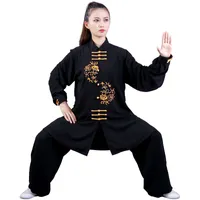 Siga para mujeres con estilo chino bordado traje de manga larga algodón de algodón de algodón suelto Tai chi Superios de talla grande uniforme de artes marciales